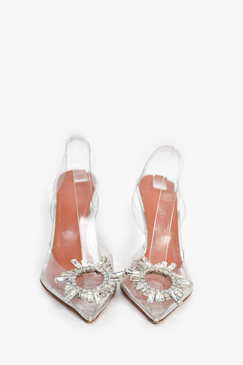 Amina Muaddi Clear PVC Embellished Slingback Heels Size 35.5