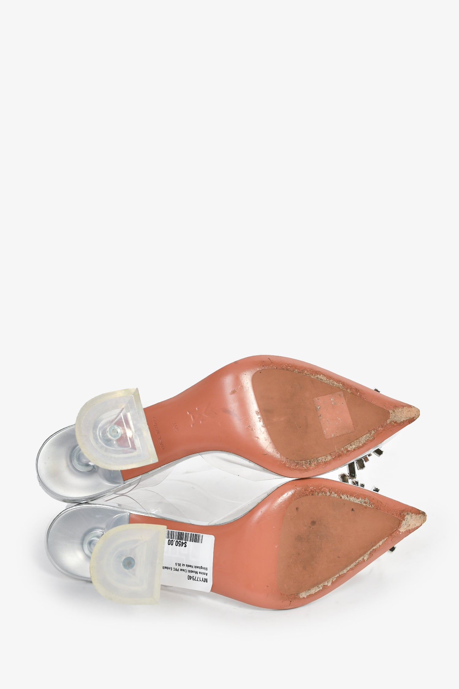 Amina Muaddi Clear PVC Embellished Slingback Heels Size 35.5
