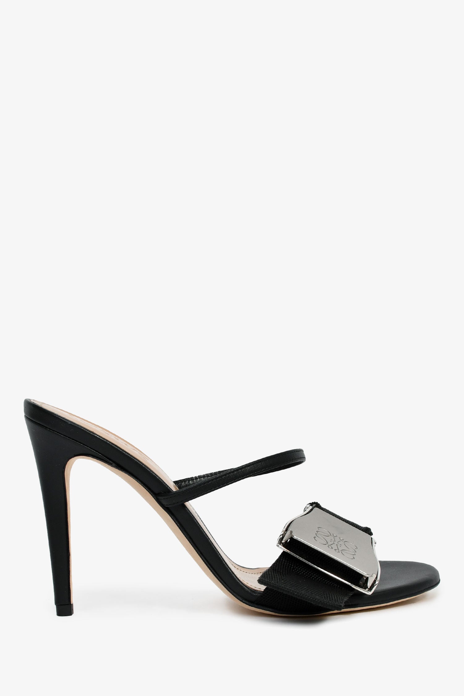 Loewe Black Leather Buckle Anagram Detail Heeled 'Safety Belt 100' Sandals Size 37