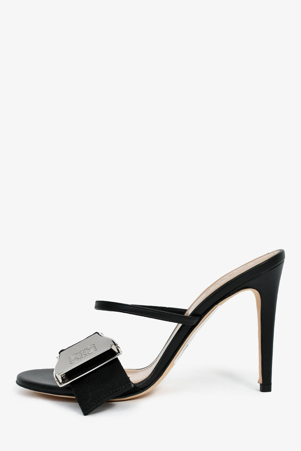 Loewe Black Leather Buckle Anagram Detail Heeled 'Safety Belt 100' Sandals Size 37
