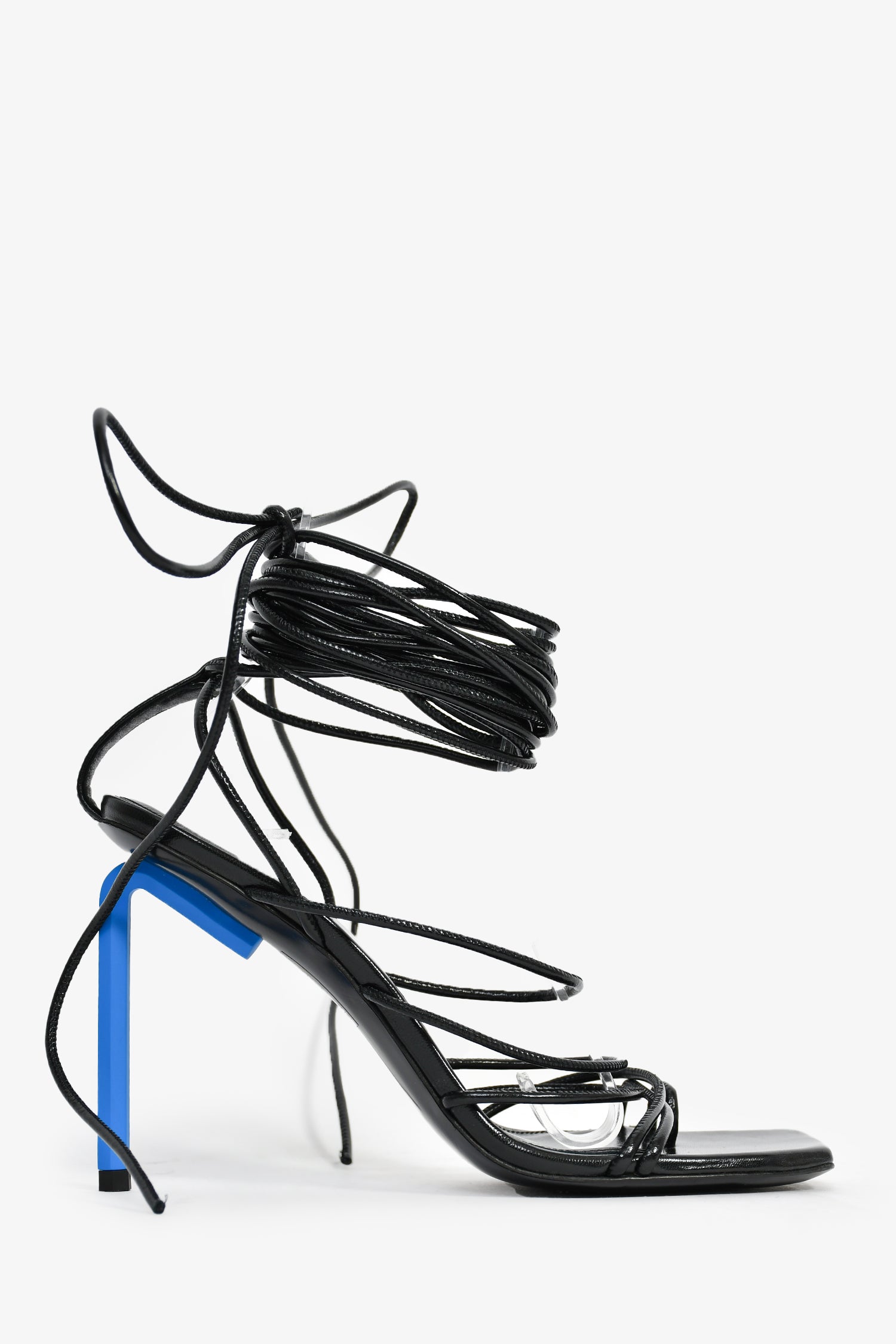 Off-White Black Leather Wrap Cord 'Allen 100' Heeled Sandals Size 36