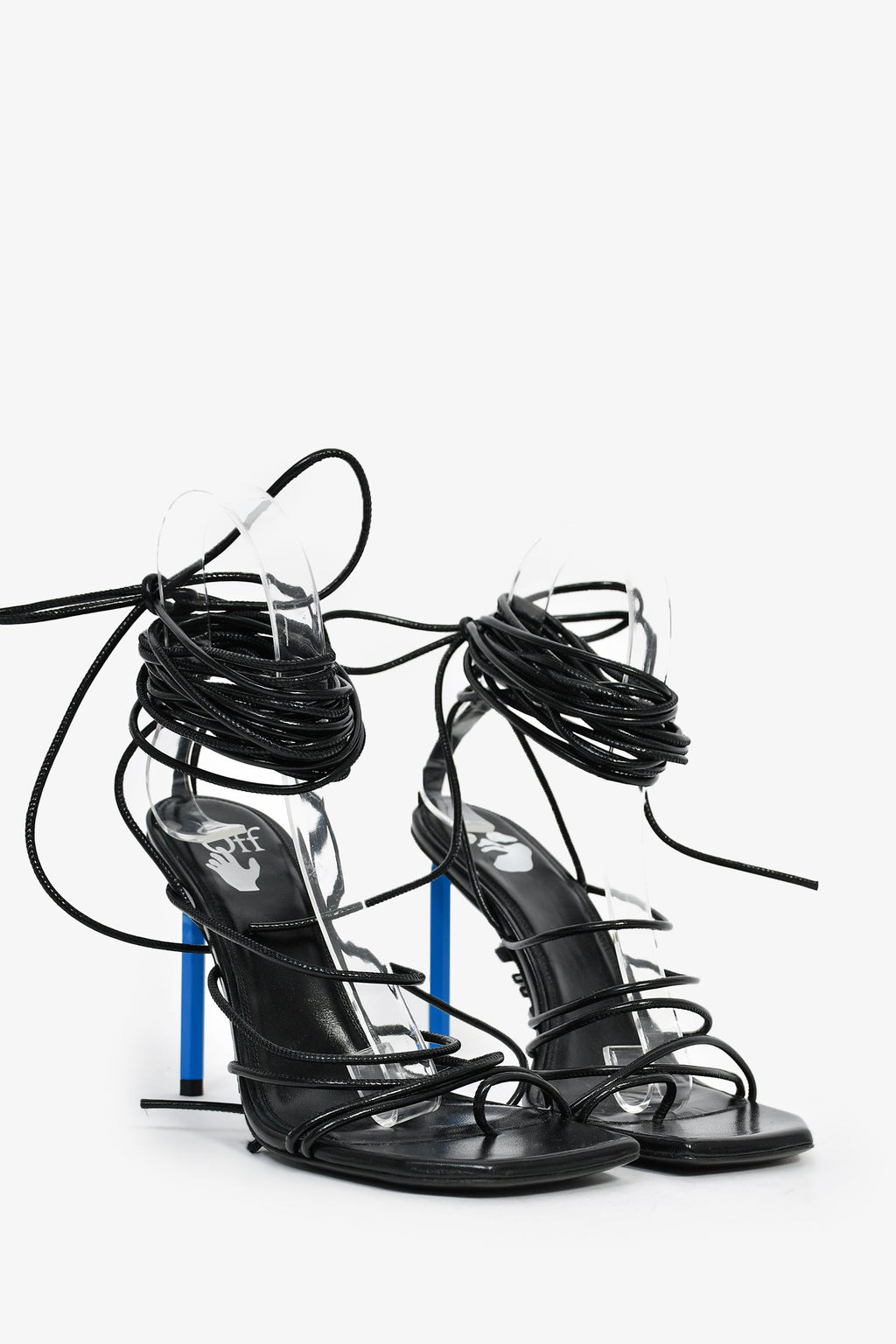 Off-White Black Leather Wrap Cord 'Allen 100' Heeled Sandals Size 36