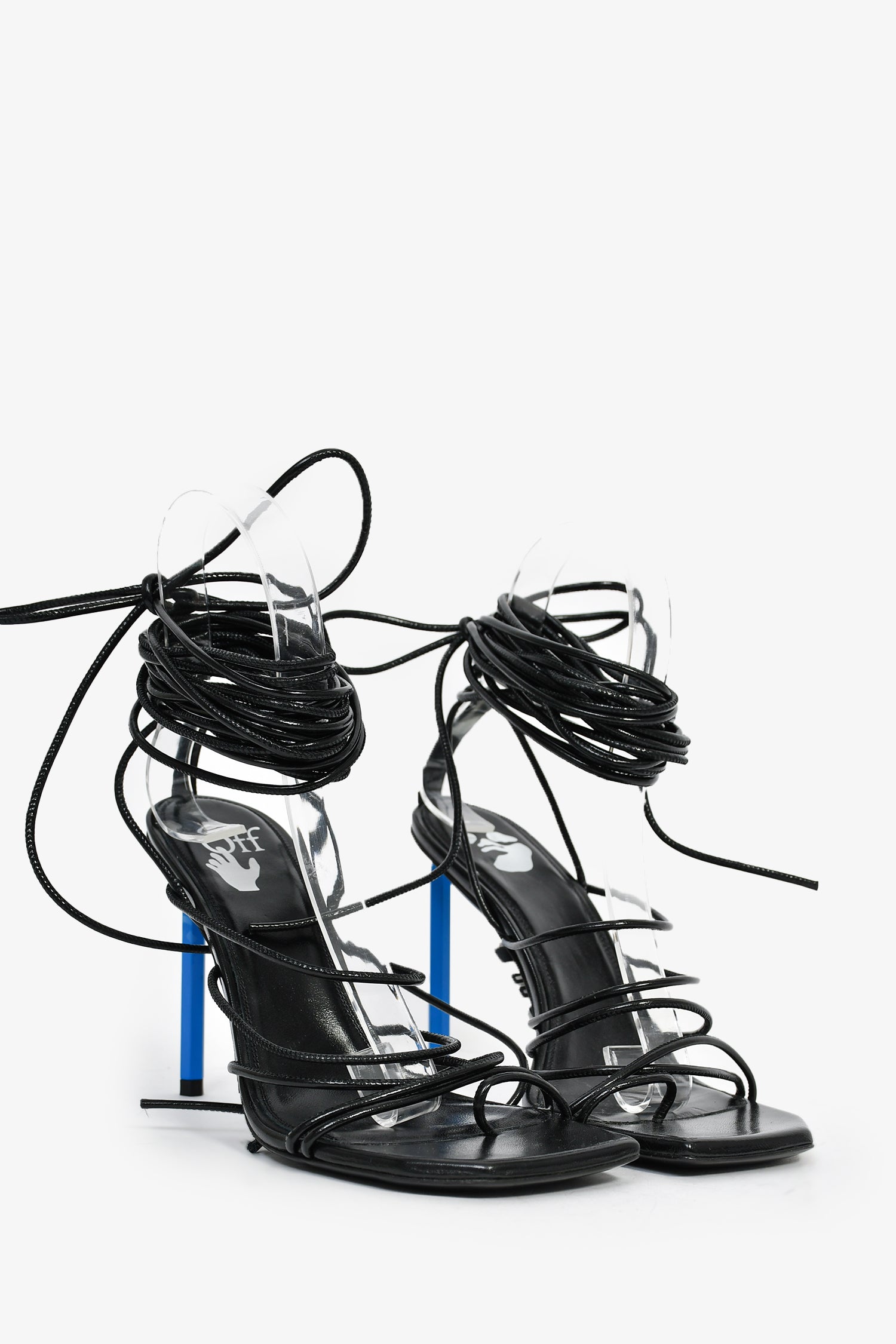 Off-White Black Leather Wrap Cord 'Allen 100' Heeled Sandals Size 36