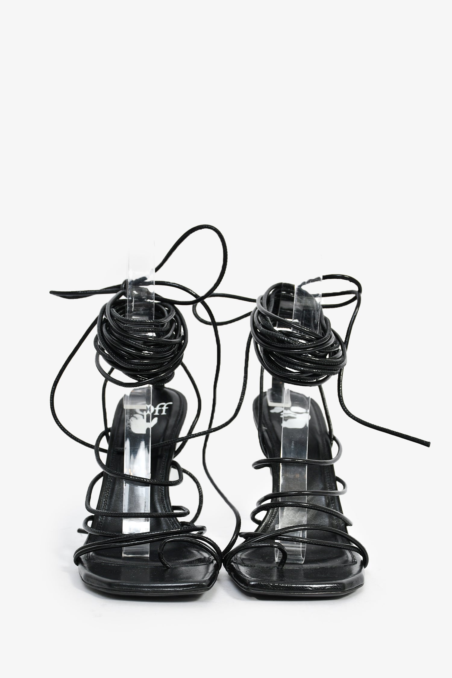 Off-White Black Leather Wrap Cord 'Allen 100' Heeled Sandals Size 36