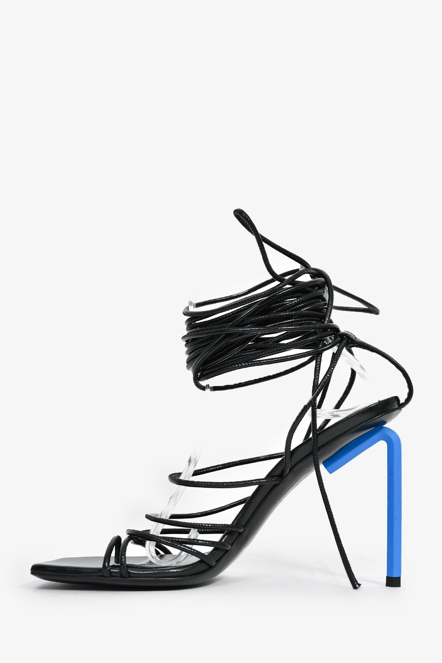 Off-White Black Leather Wrap Cord 'Allen 100' Heeled Sandals Size 36