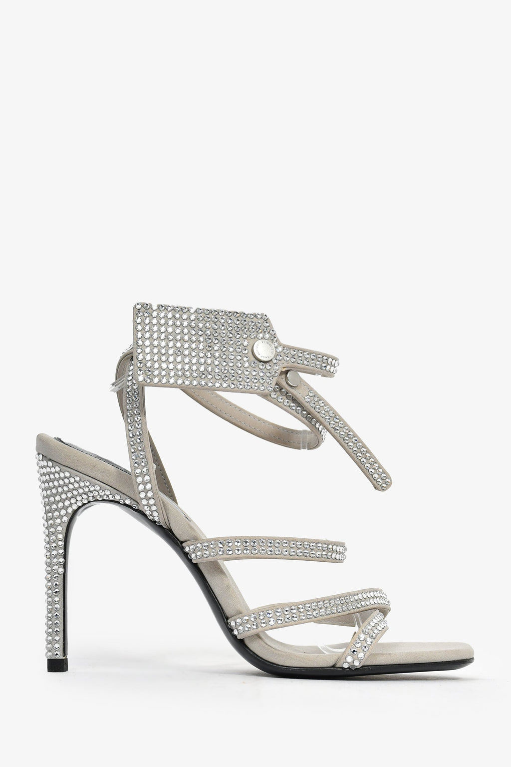 Off-White Grey Satin Crystal Wrap Heeled Sandals Size 35