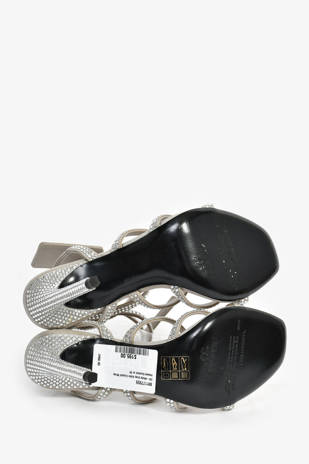 Off-White Grey Satin Crystal Wrap Heeled Sandals Size 35