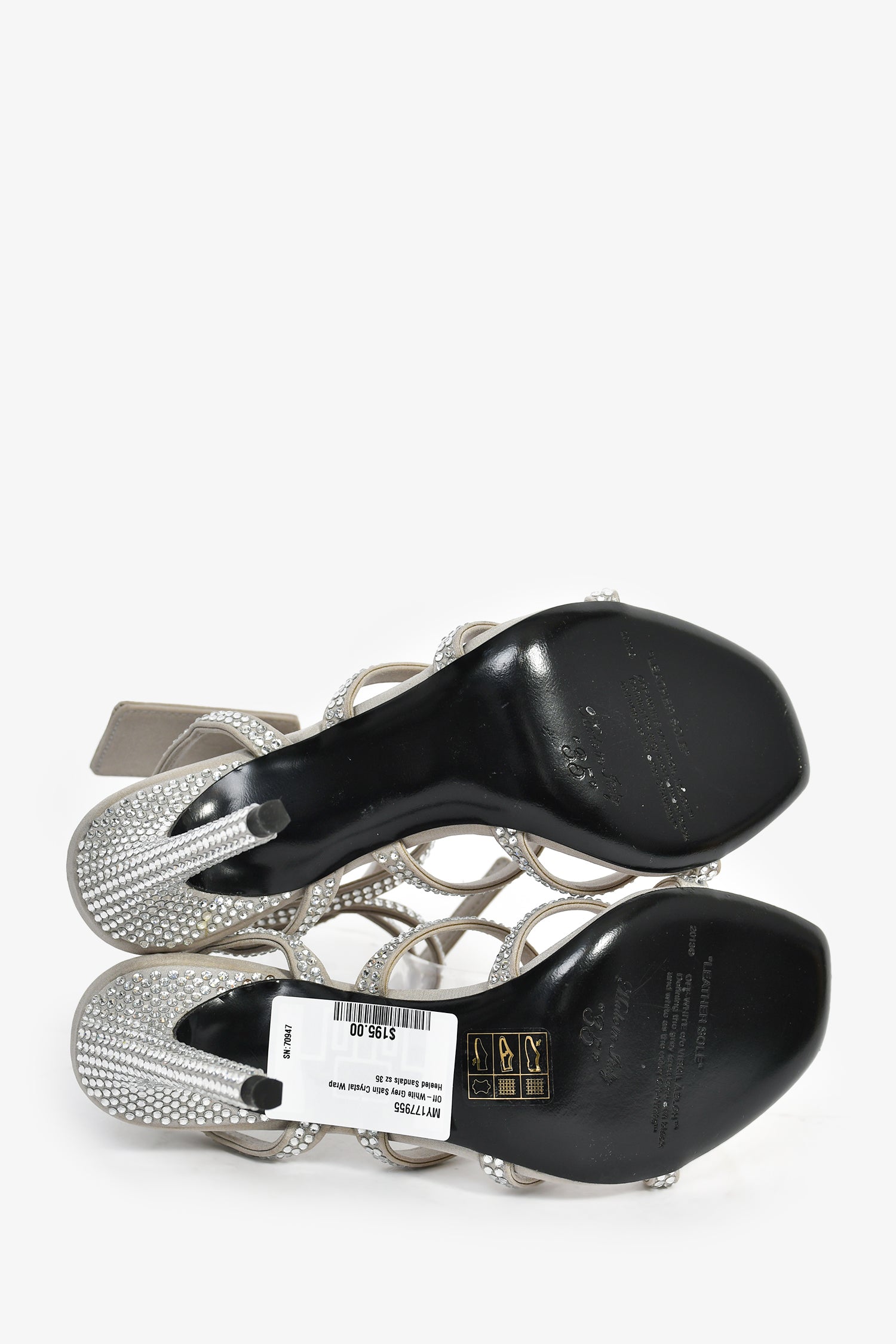 Off-White Grey Satin Crystal Wrap Heeled Sandals Size 35