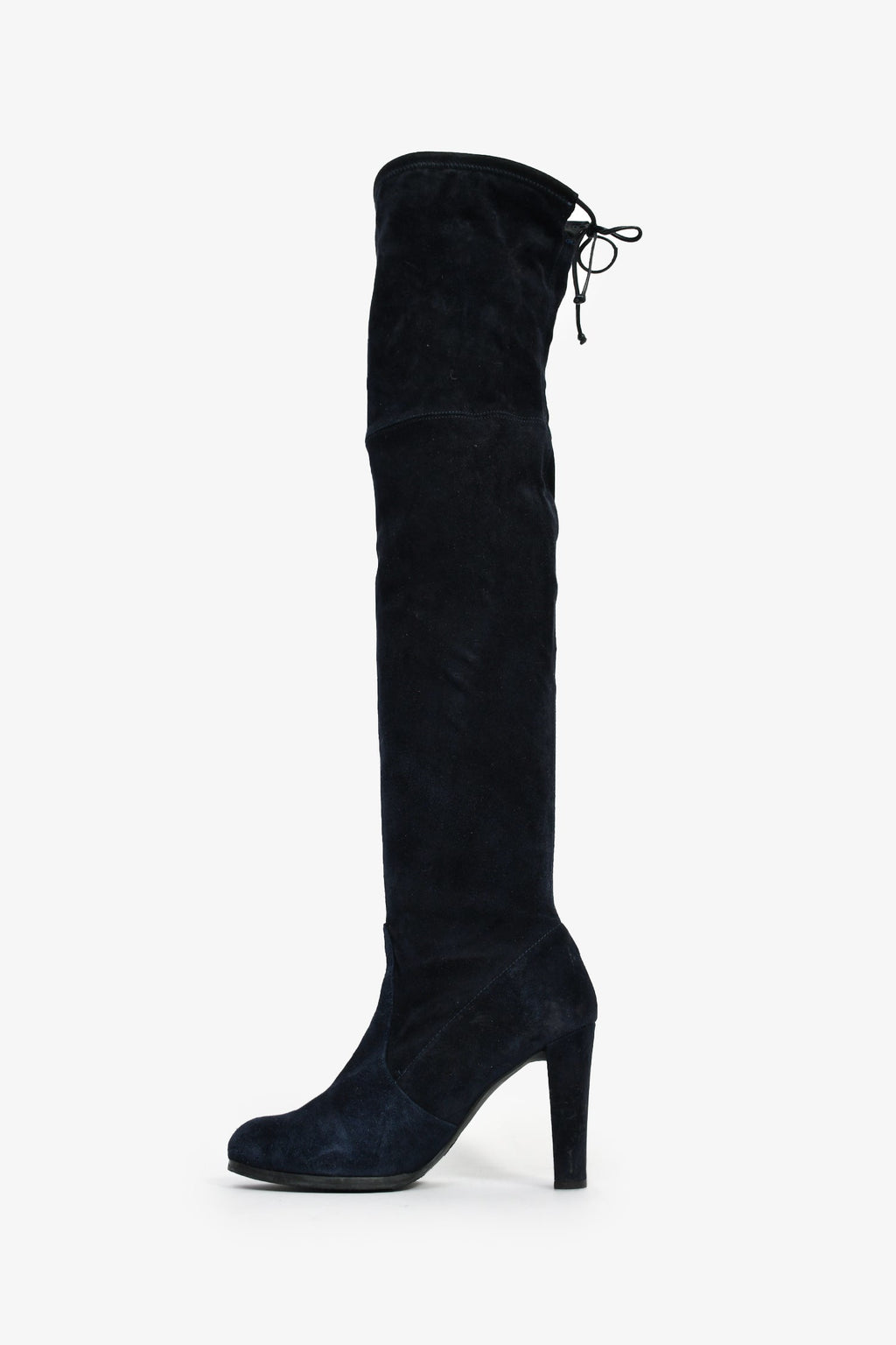 Stuart Weitzman Navy Suede Thigh High Heeled Boots Size 7.5