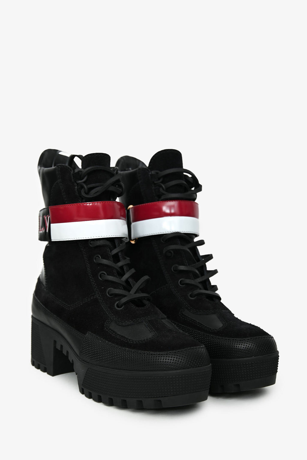 Louis Vuitton Black Suede Striped Combat 'Laureate' Boots Size 38