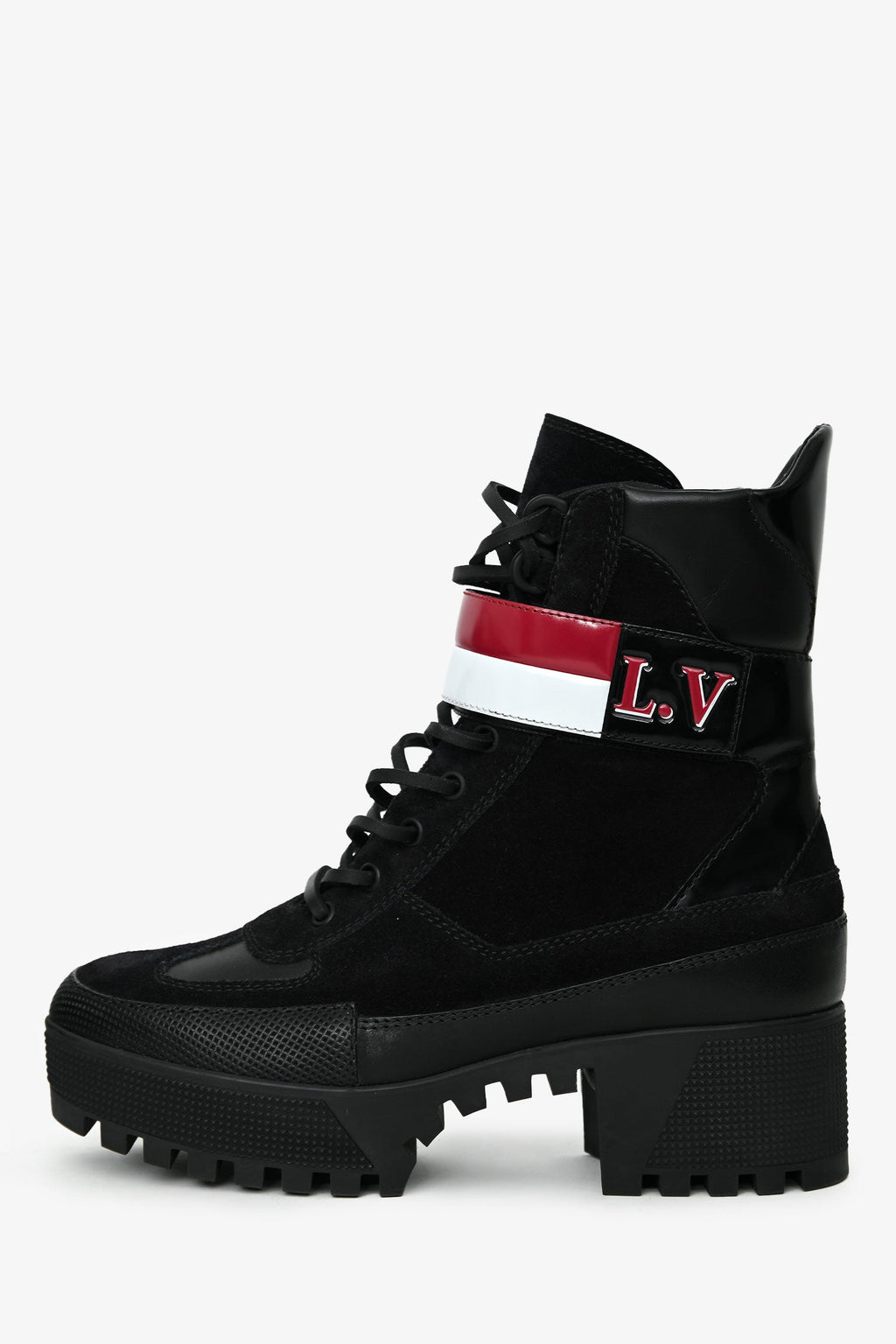 Louis Vuitton Black Suede Striped Combat 'Laureate' Boots Size 38