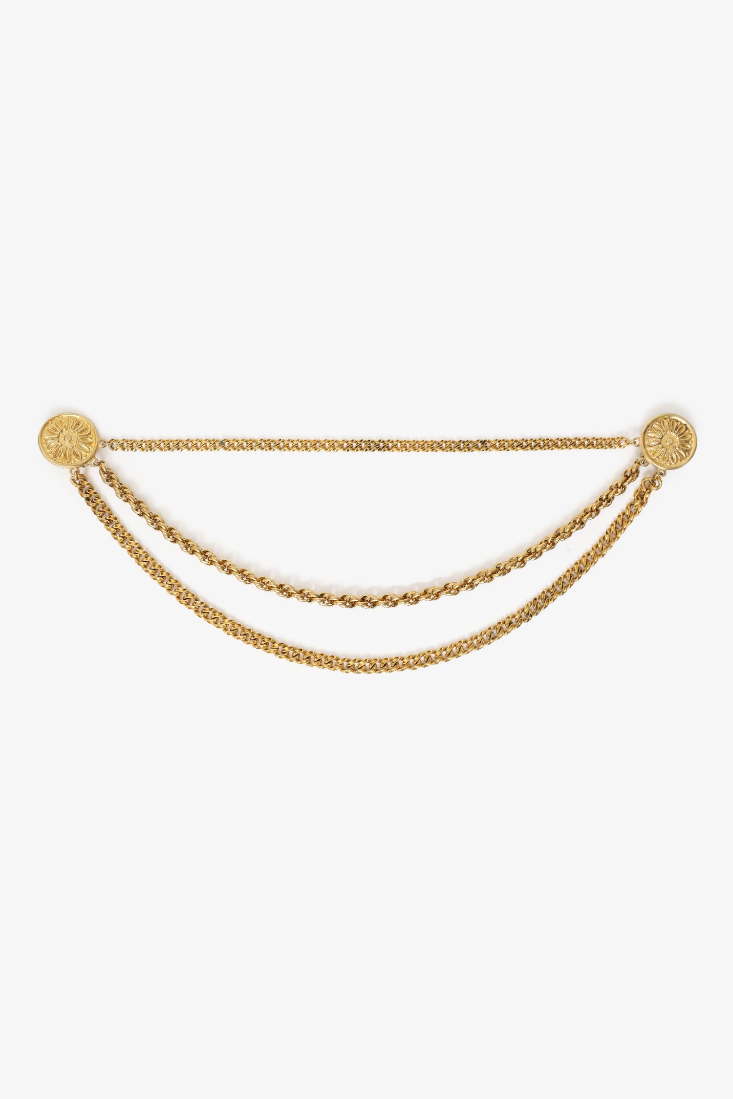 Celine Gold Tone Multi Chain Two Coin Brooch