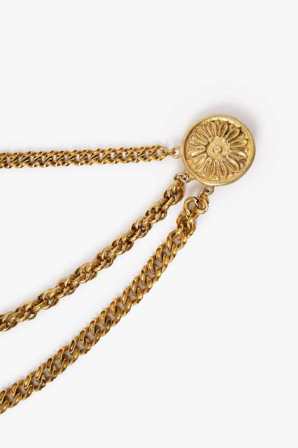 Celine Gold Tone Multi Chain Two Coin Brooch