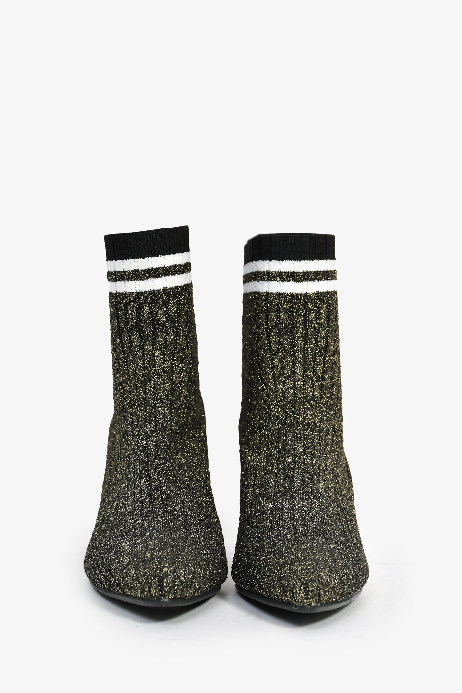 Stuart Weitzman Metallic Gold Knit Heeled Sock Booties Size 37.5