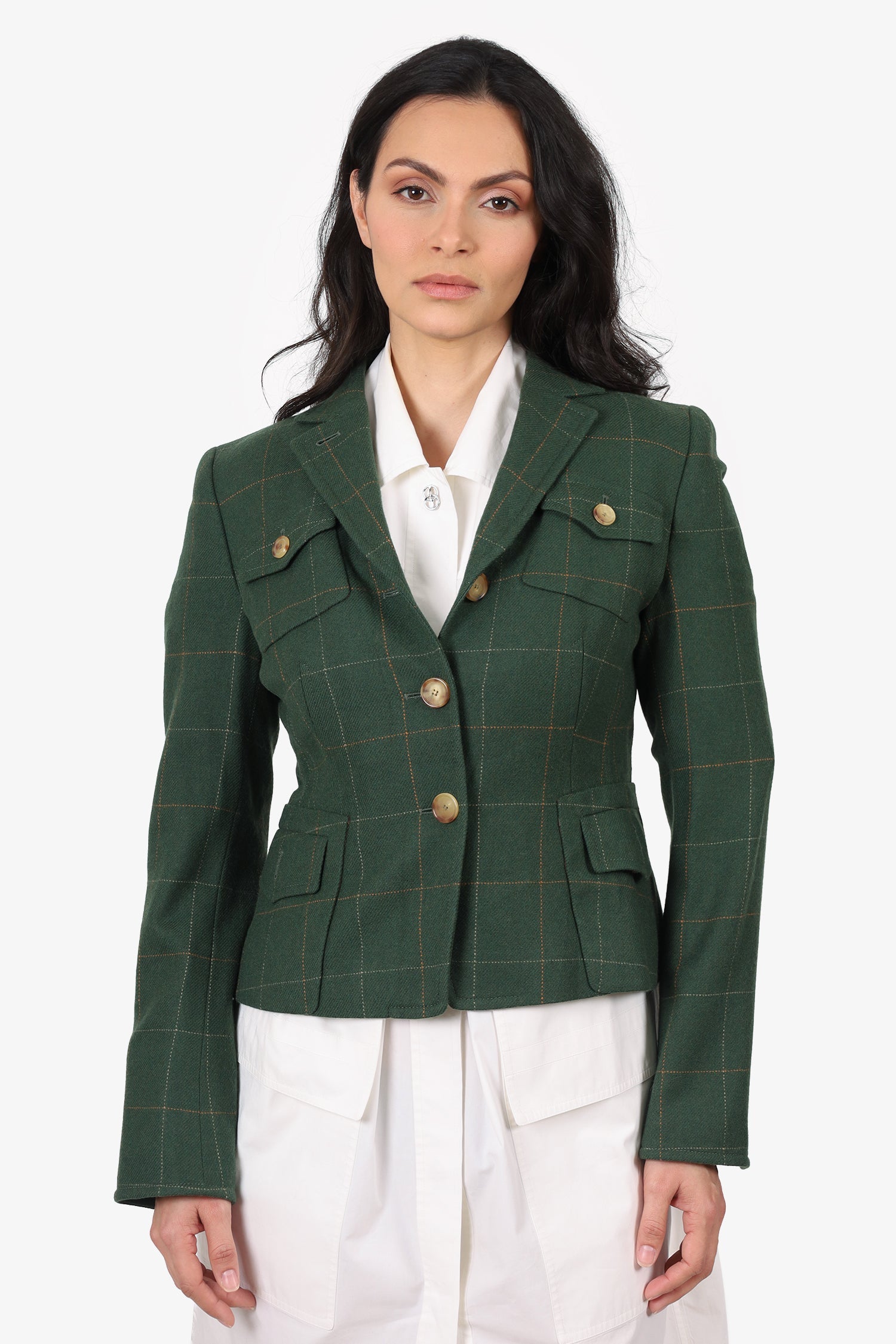 Akris Punto Green Wool Plaid Blazer Size 6