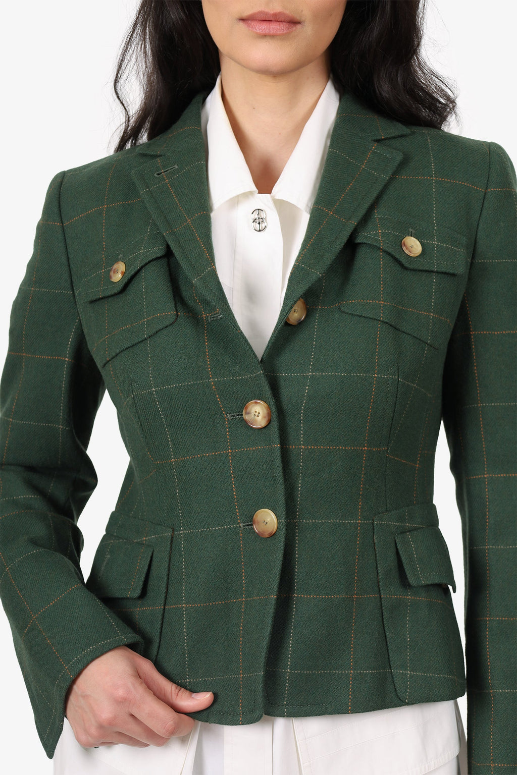 Akris Punto Green Wool Plaid Blazer Size 6