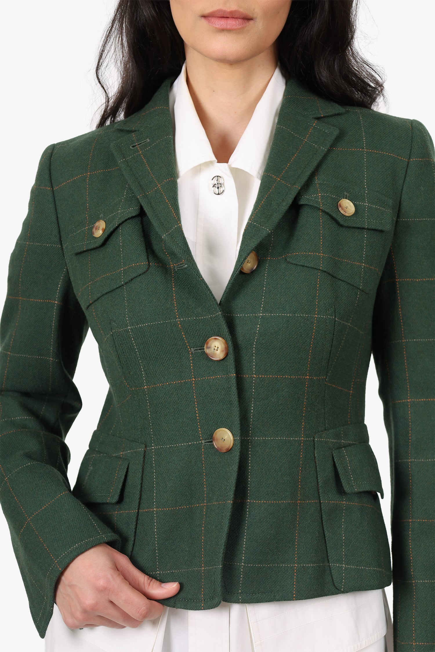 Akris Punto Green Wool Plaid Blazer Size 6