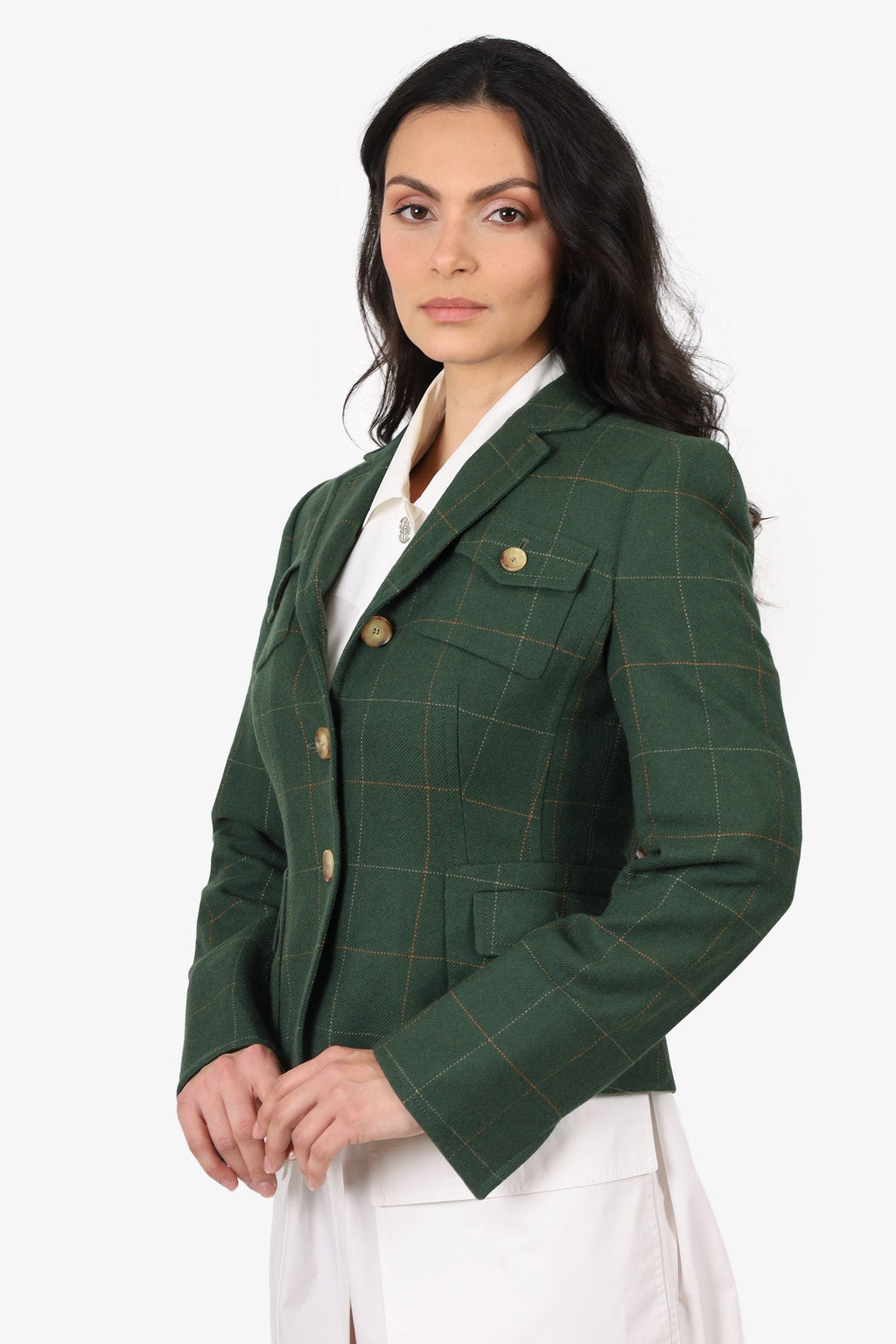 Akris Punto Green Wool Plaid Blazer Size 6