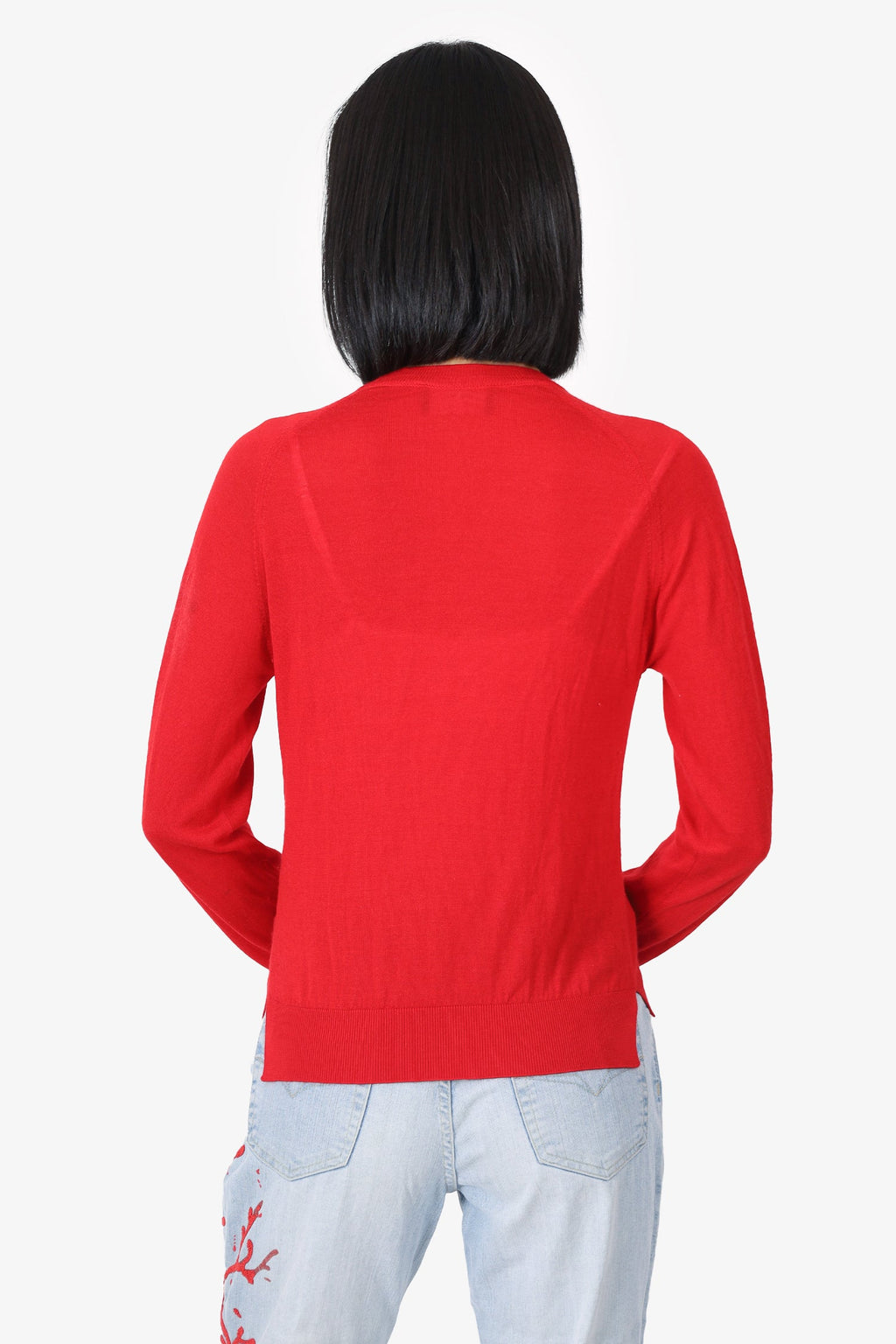 Simone Rocha Red Wool/Silk Embellished Cutout Merino igan Size M