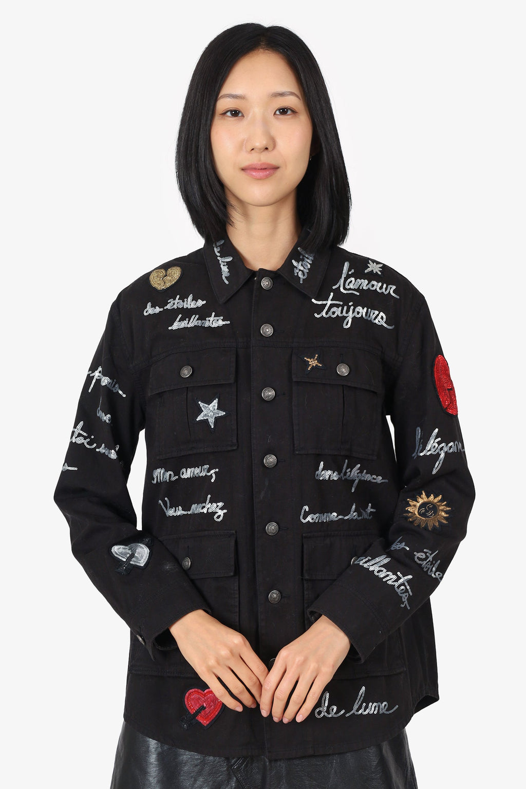 Cinq a Sept Black Sequin Love Letter Canyon Jacket Size XS