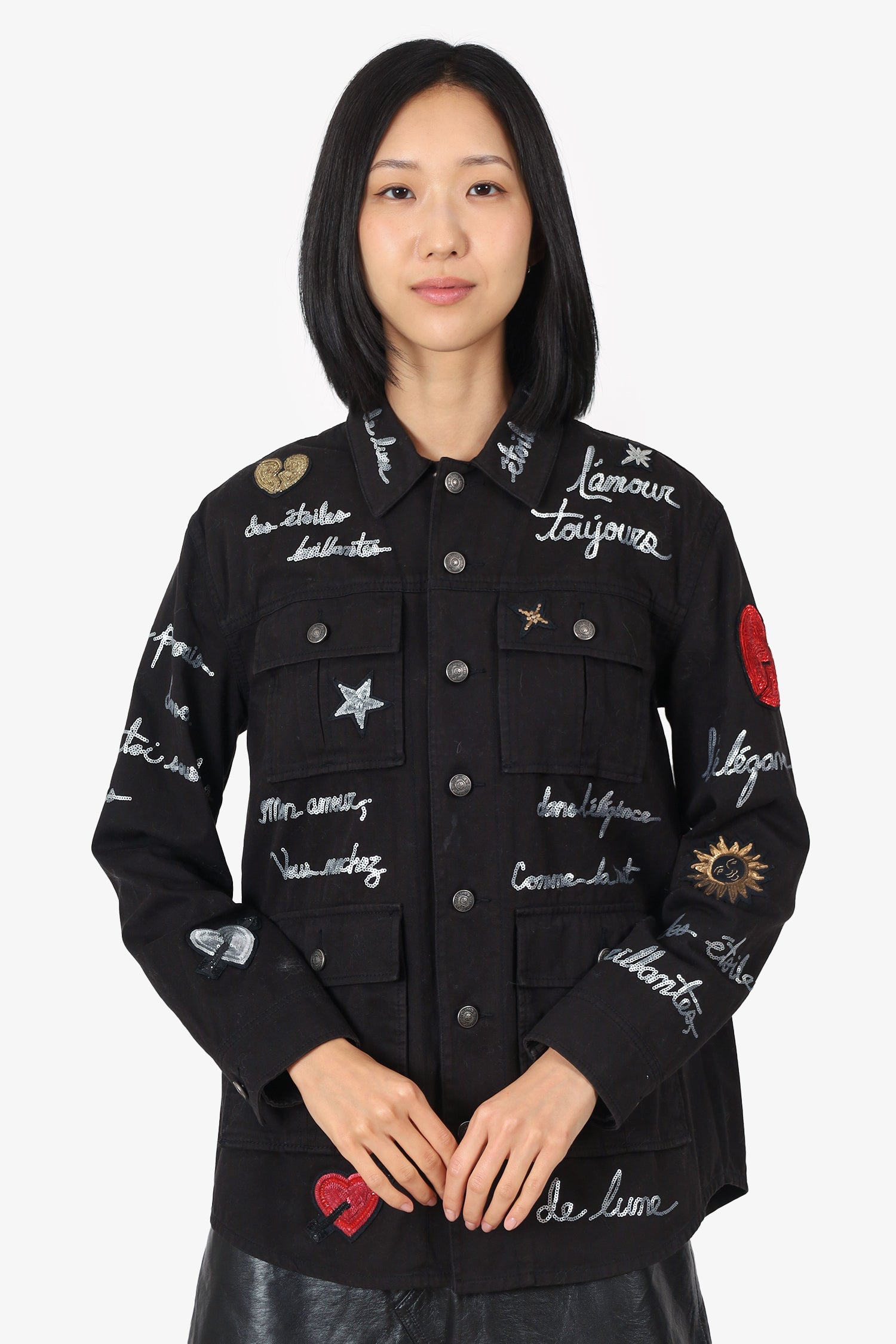 Cinq a Sept Black Sequin Love Letter Canyon Jacket Size XS
