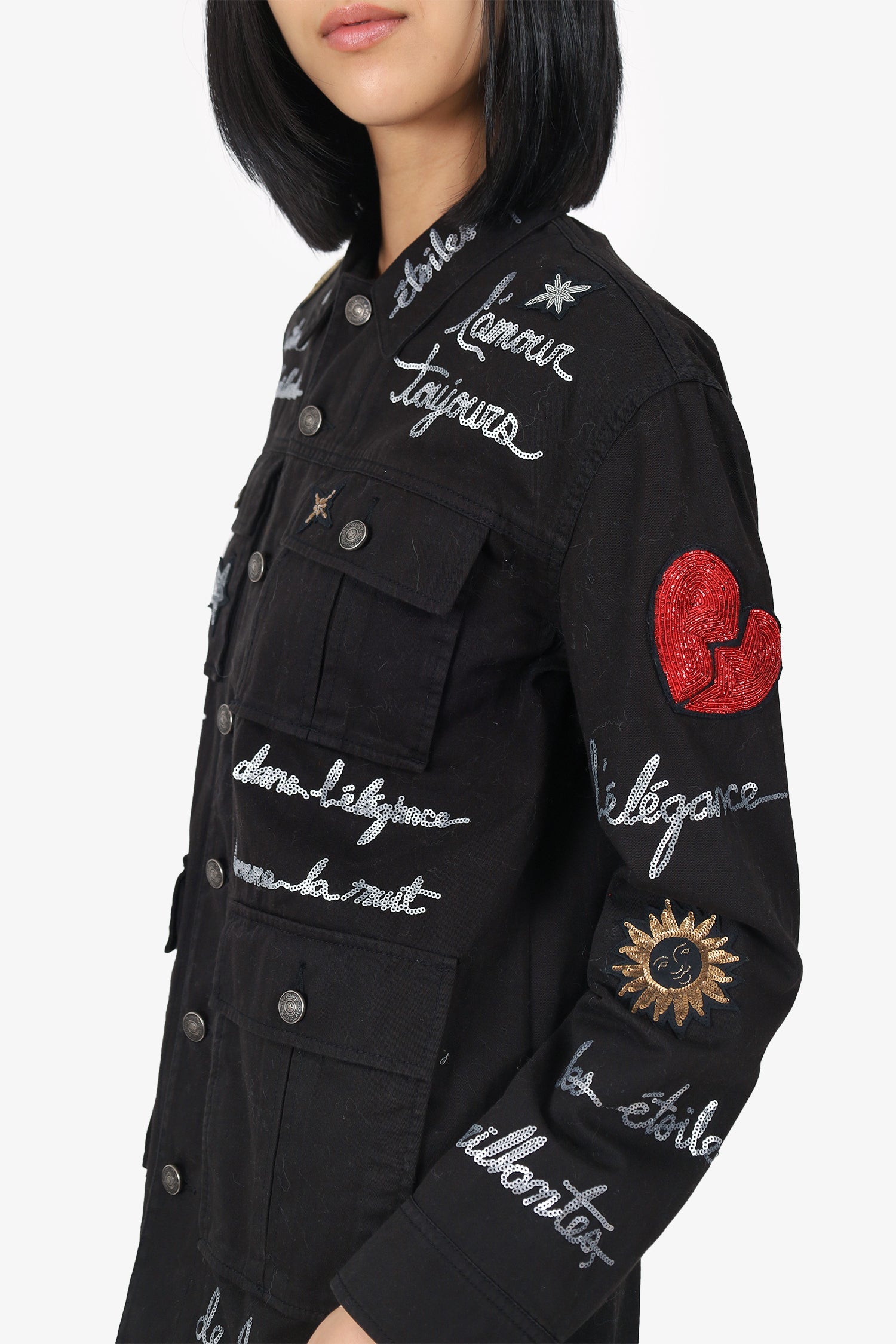 Cinq a Sept Black Sequin Love Letter Canyon Jacket Size XS
