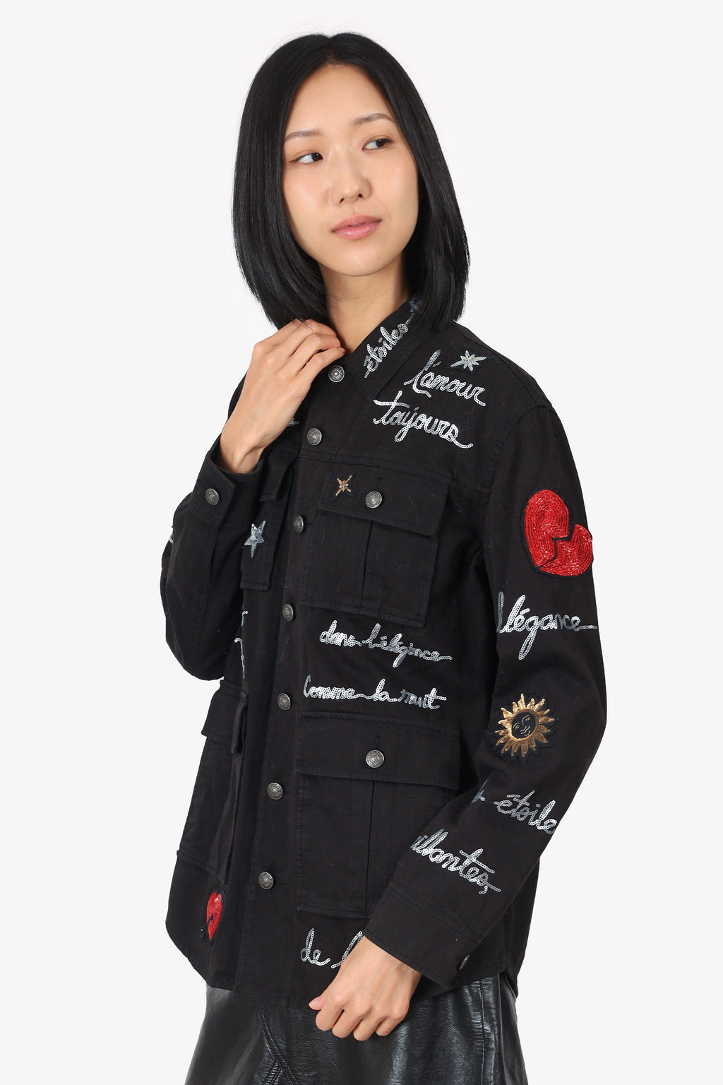 Cinq a Sept Black Sequin Love Letter Canyon Jacket Size XS