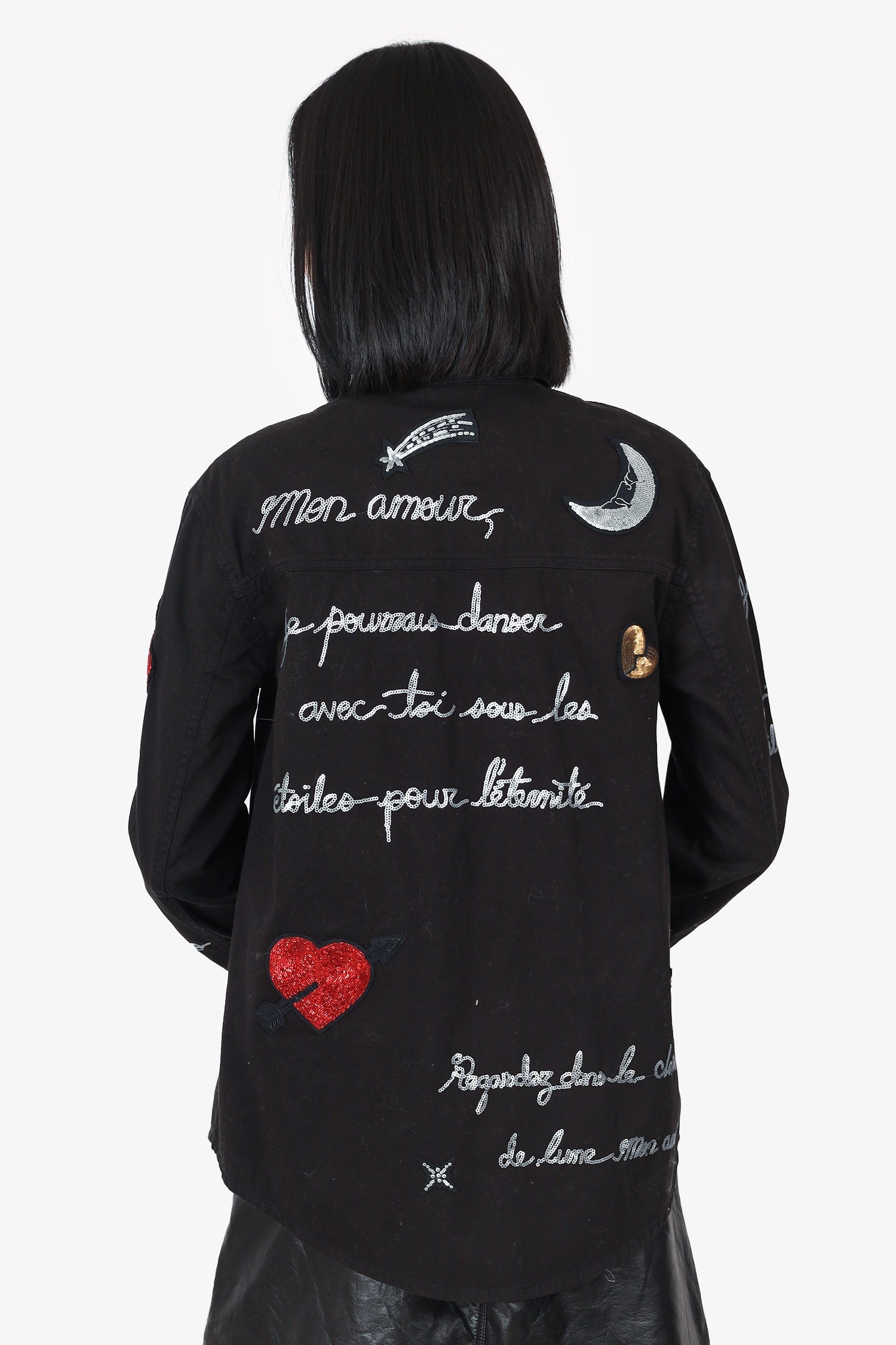 Cinq a Sept Black Sequin Love Letter Canyon Jacket Size XS