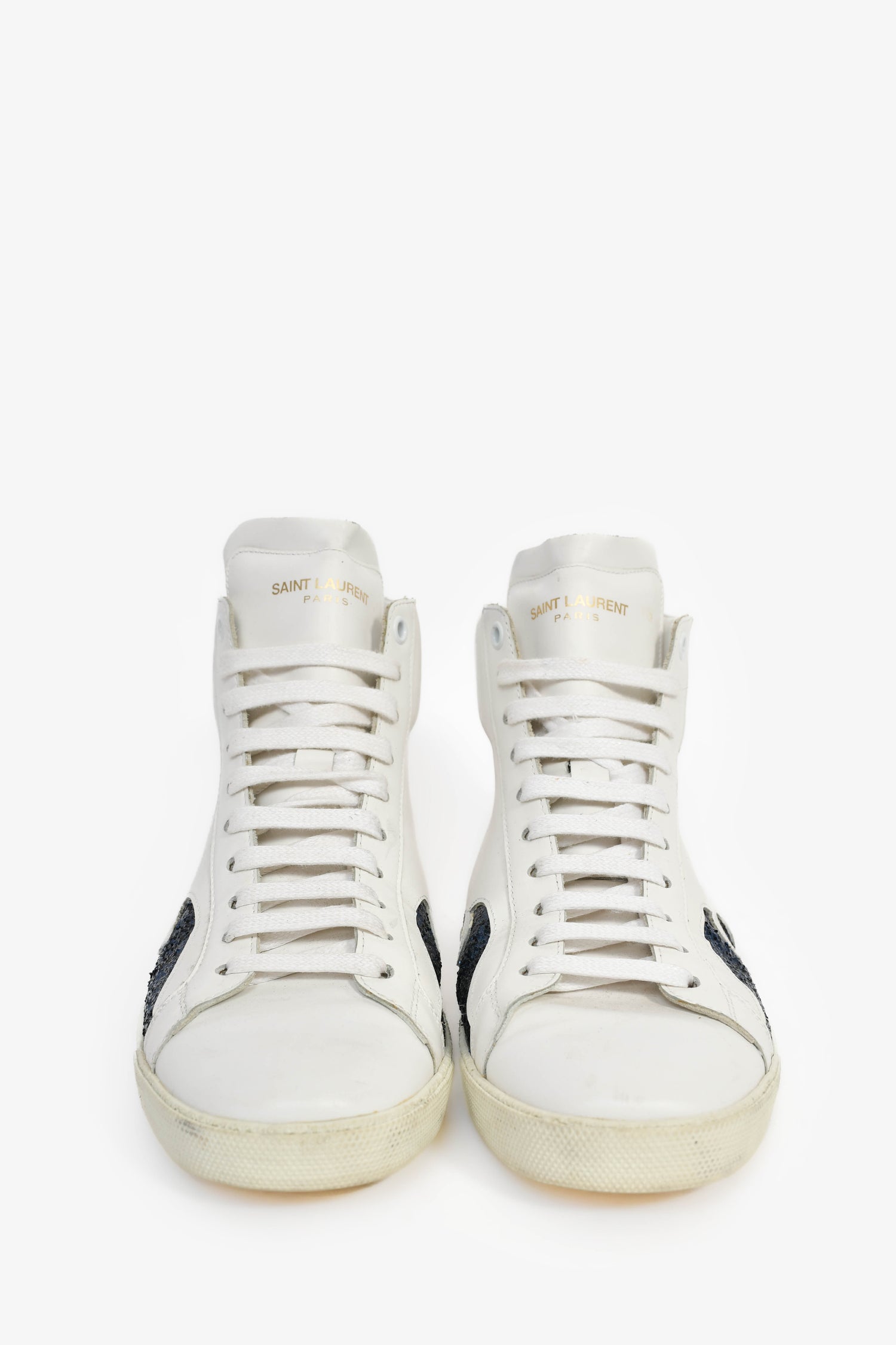 Saint Laurent White Leather 'Signature Palm Glitter' Sneakers Size 38.5