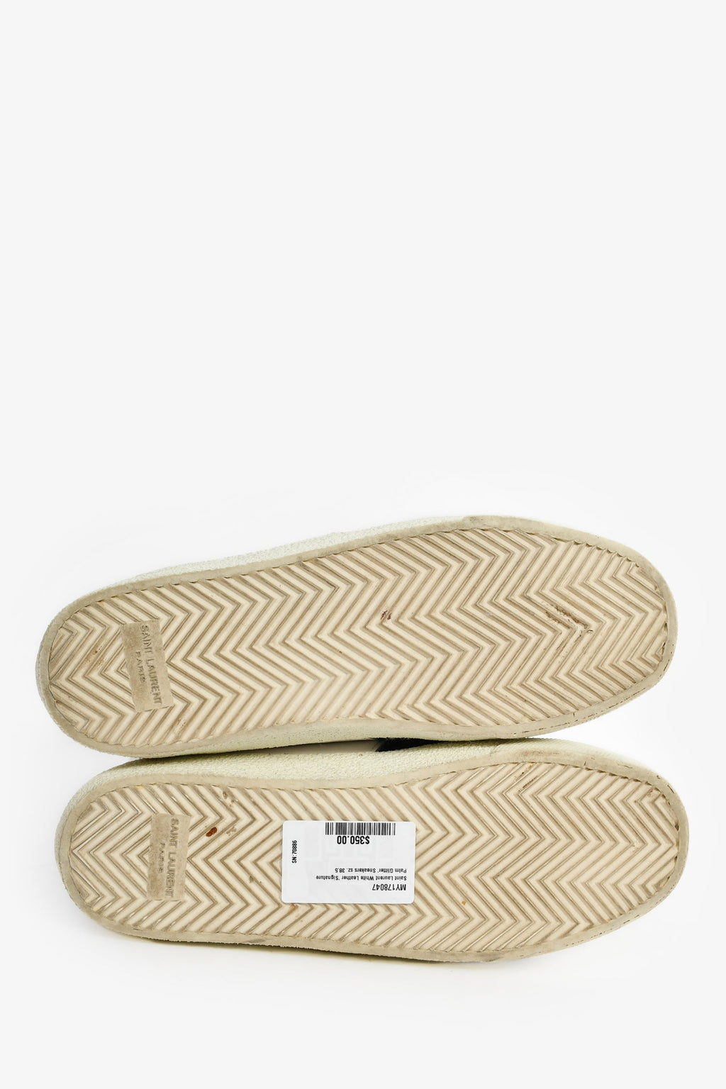 Saint Laurent White Leather 'Signature Palm Glitter' Sneakers Size 38.5