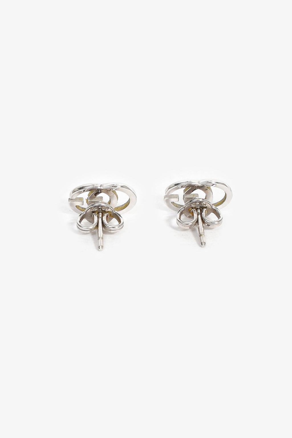 Gucci 18K White Gold Running G Stud Earrings