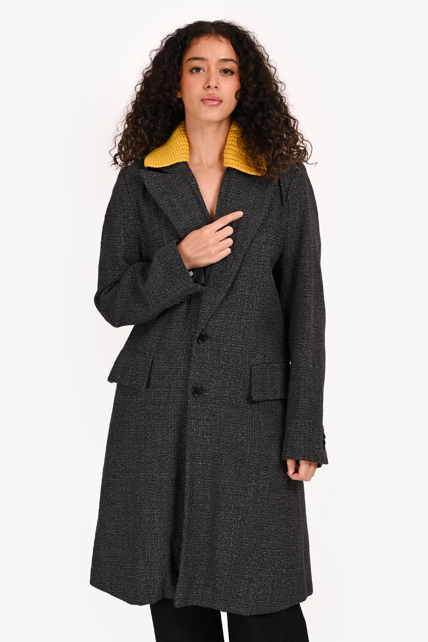 Plan C Grey/Yellow Wool/Cotton Blend Single Breasted Coat Size 36