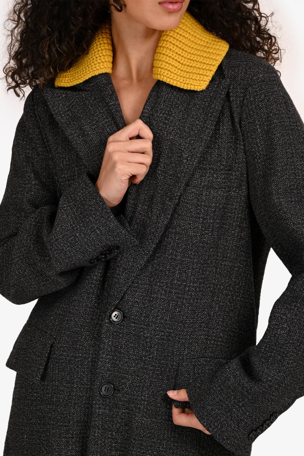 Plan C Grey/Yellow Wool/Cotton Blend Single Breasted Coat Size 36