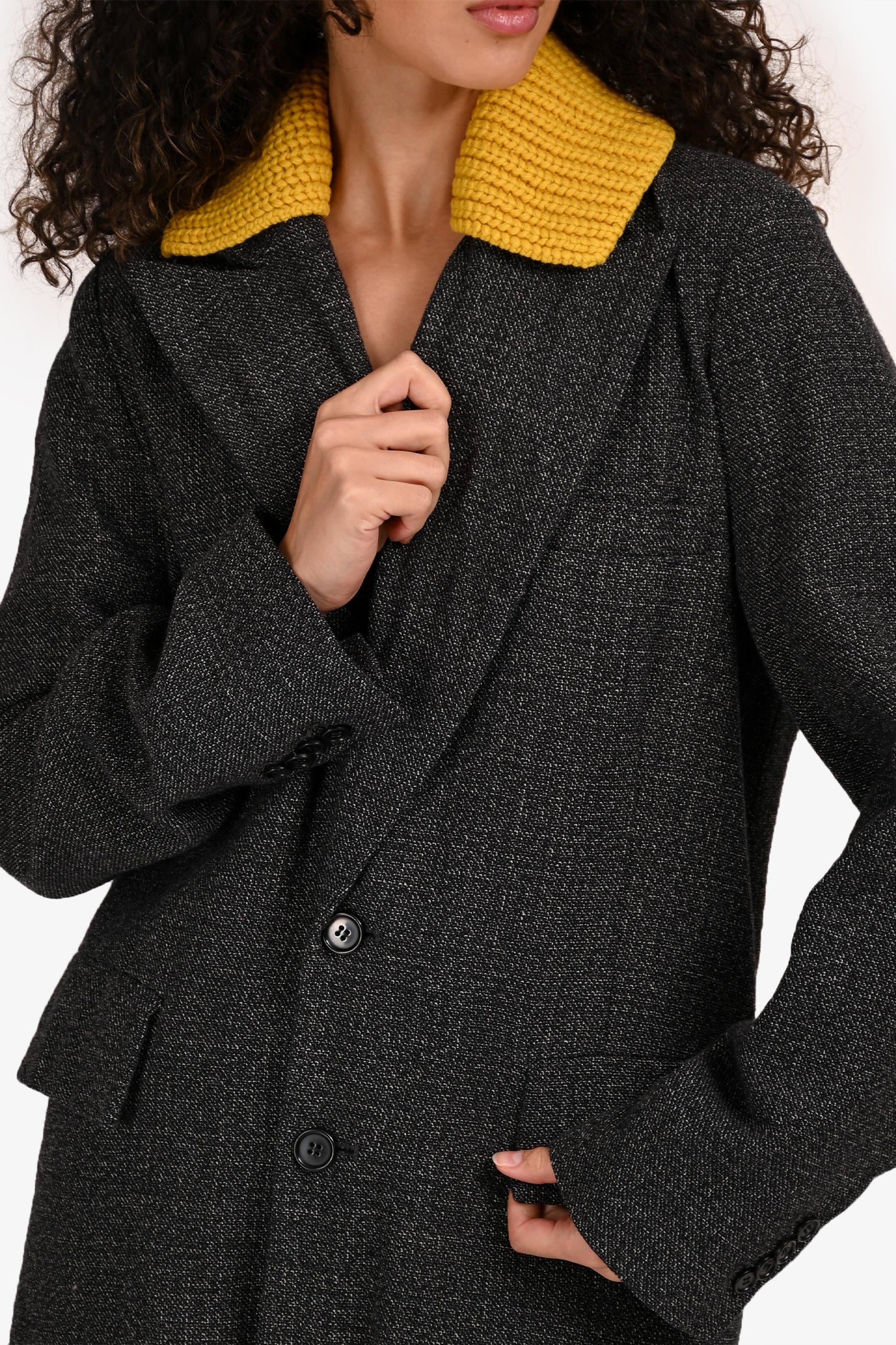 Plan C Grey/Yellow Wool/Cotton Blend Single Breasted Coat Size 36