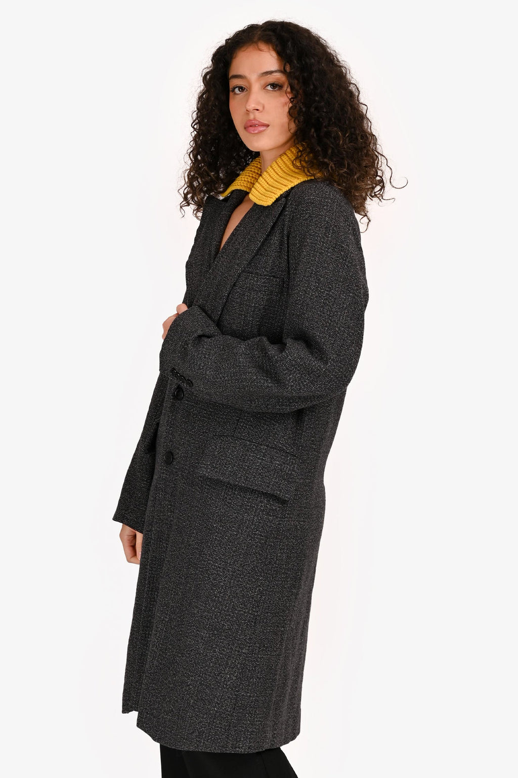 Plan C Grey/Yellow Wool/Cotton Blend Single Breasted Coat Size 36