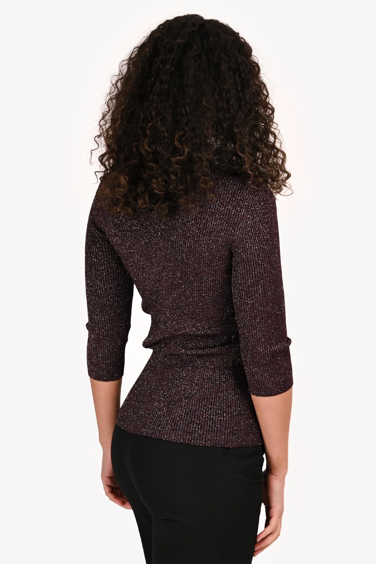 Maje Purple Metallic Ribbed Long Sleeve Top Size 2