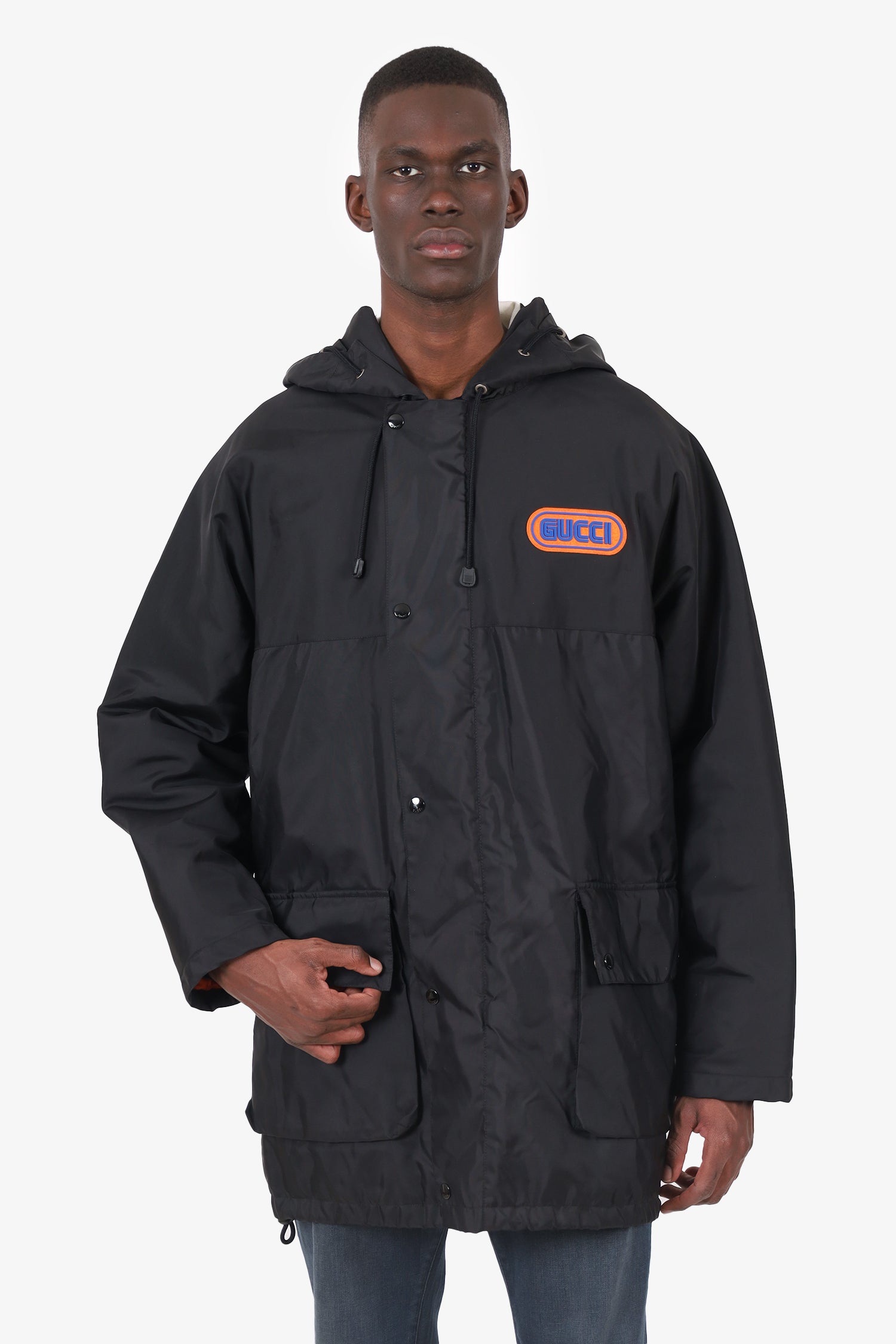 Gucci Black Nylon Hooded Jacket Size 44 Mens