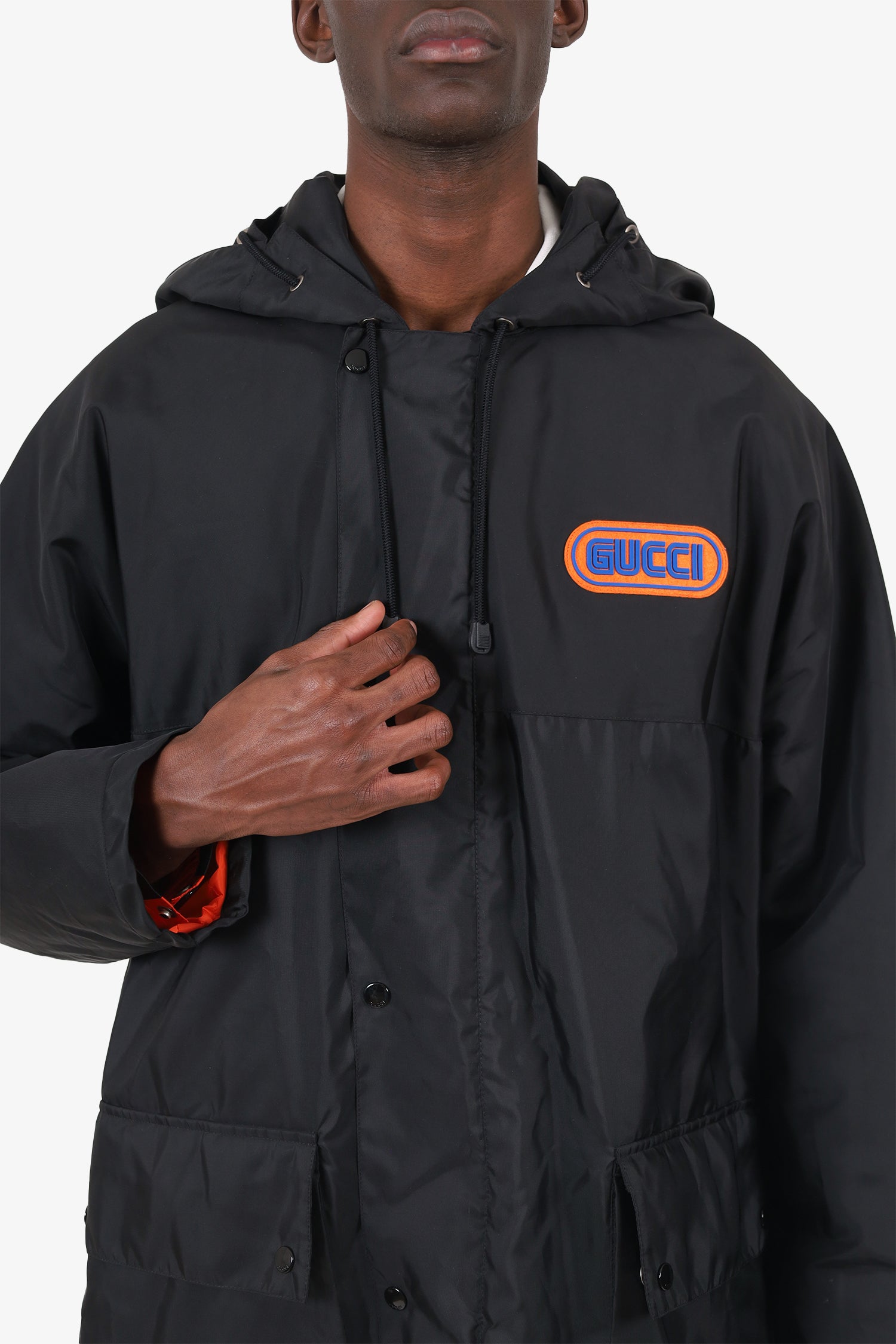 Gucci Black Nylon Hooded Jacket Size 44 Mens