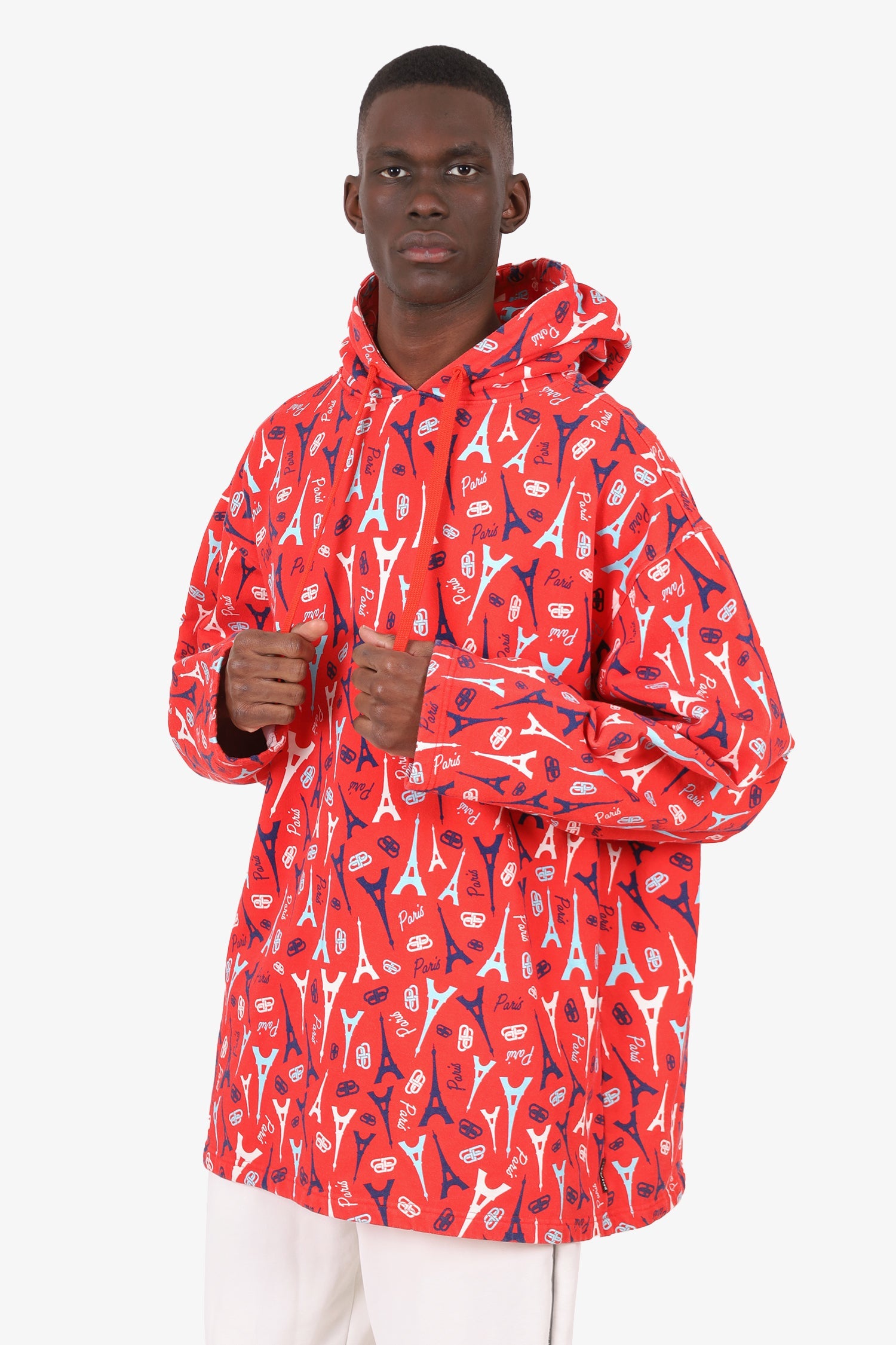 Balenciaga Red 2020 Eiffel Tower Print Hoodie Size M Mens