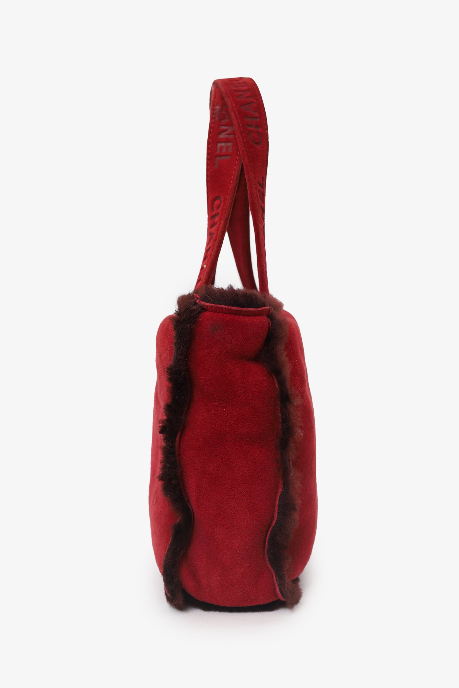 Pre-Loved Chanel™ 1997-99 Red Suede Fur Trimmed Mini Tote
