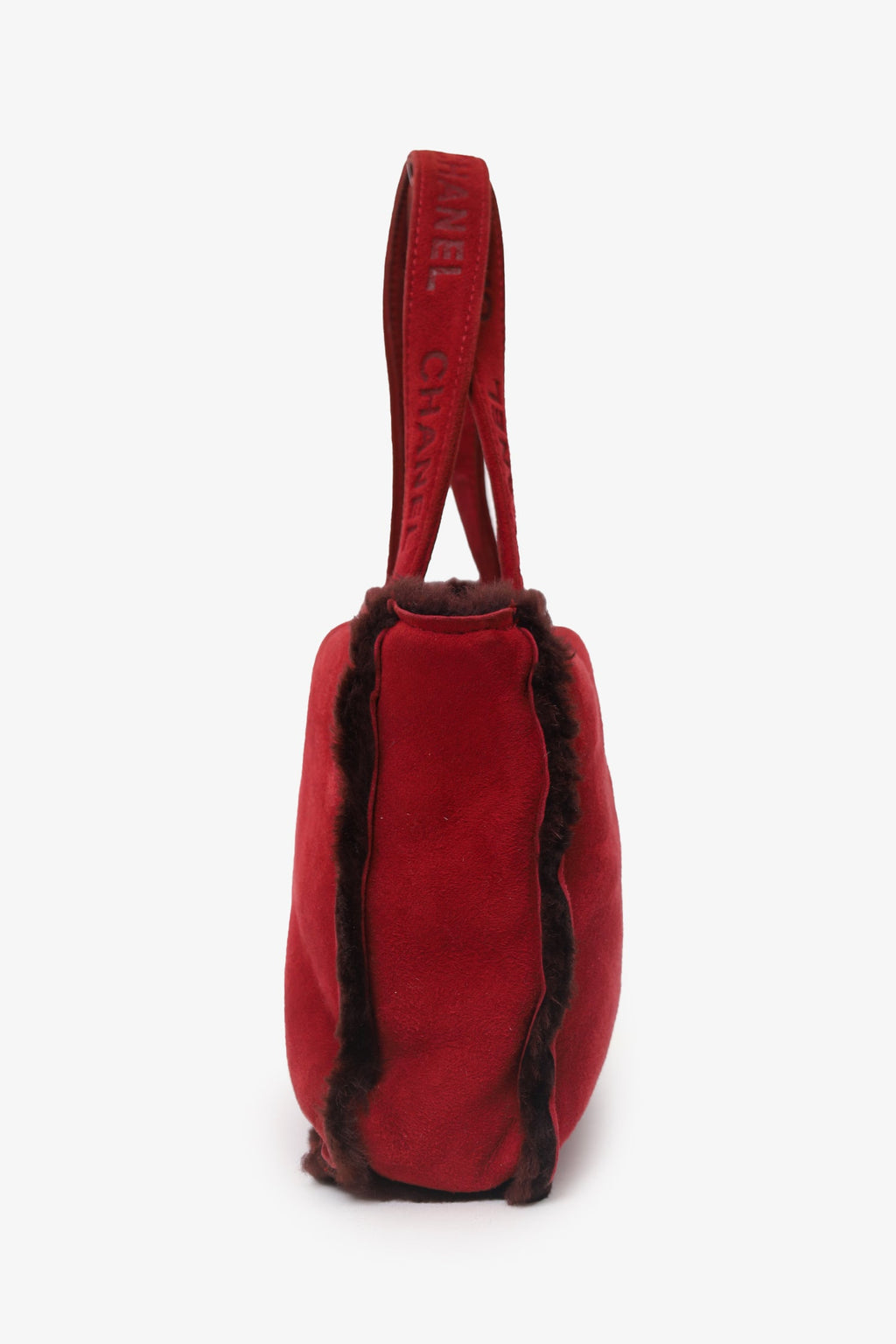 Pre-Loved Chanel™ 1997-99 Red Suede Fur Trimmed Mini Tote