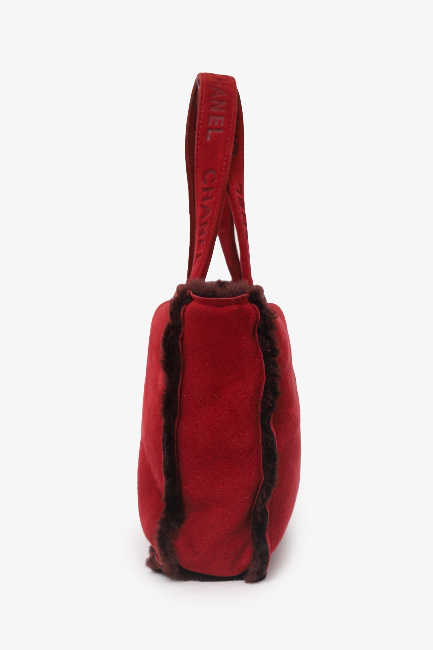 Pre-Loved Chanel™ 1997-99 Red Suede Fur Trimmed Mini Tote