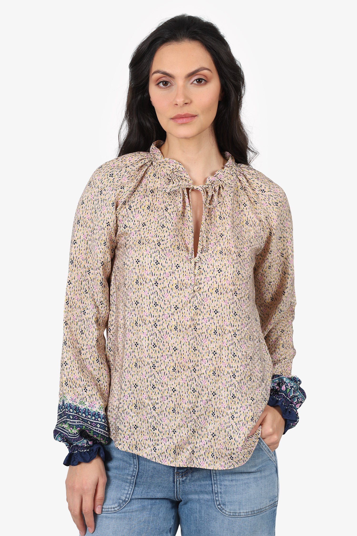 Veronica Beard Cream/Multi Silk Printed Blouse Size 2