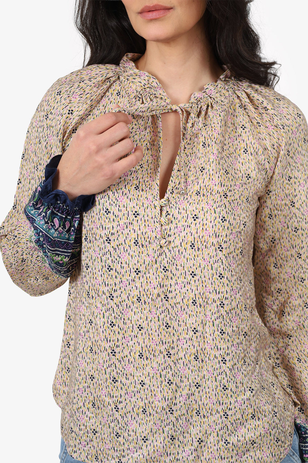 Veronica Beard Cream/Multi Silk Printed Blouse Size 2