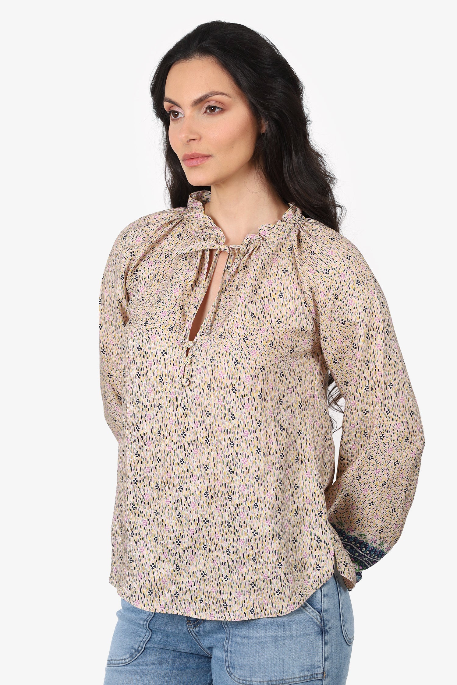 Veronica Beard Cream/Multi Silk Printed Blouse Size 2