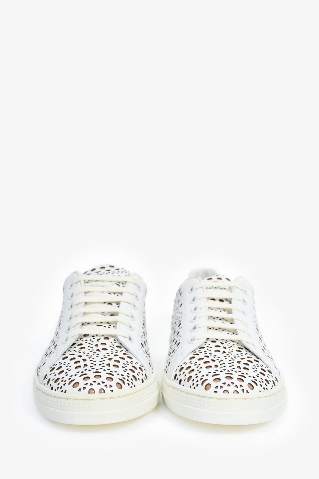 Alaïa White Leather Lasercut Sneakers Size 11