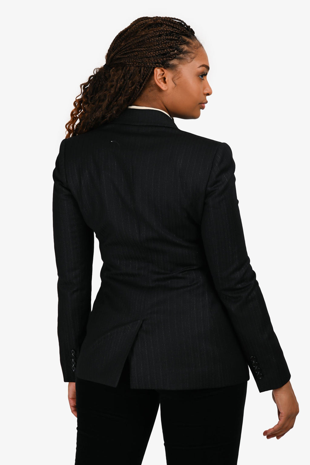 Dolce & Gabbana Black Metallic Pinstripe Tailored Wool Blazer Size 40