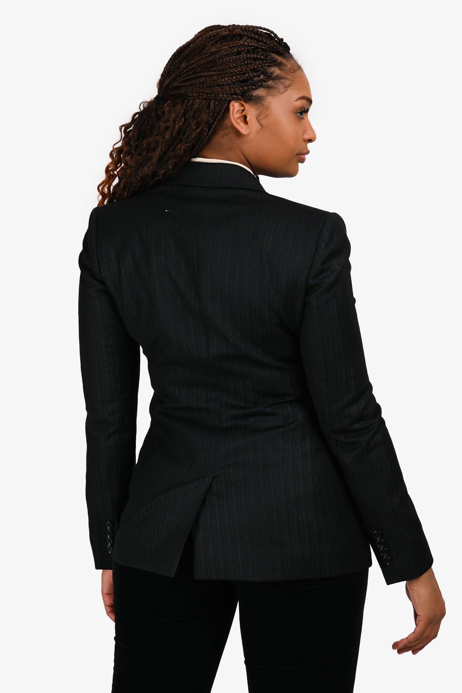 Dolce & Gabbana Black Metallic Pinstripe Tailored Wool Blazer Size 40