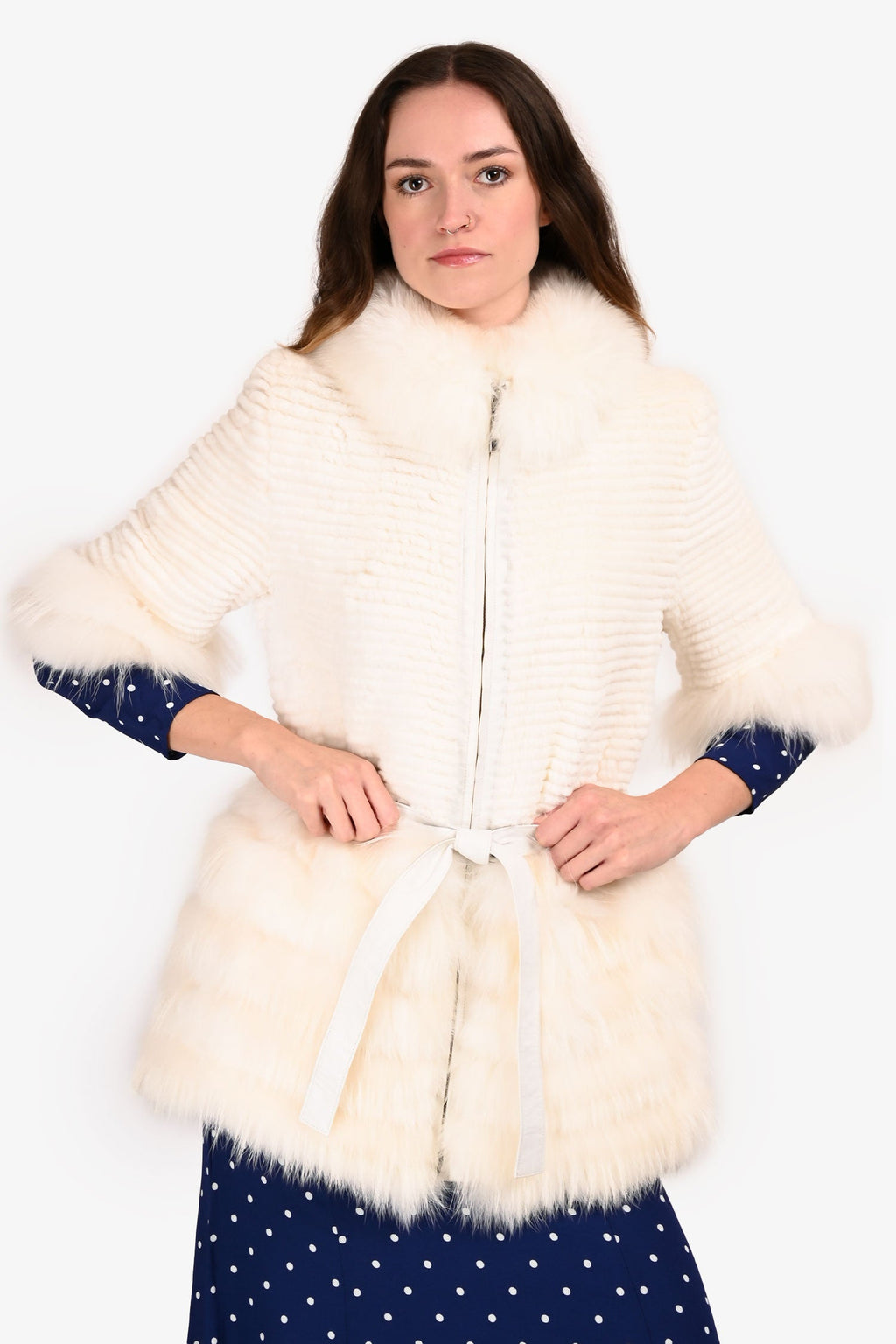 Vintage White Racoon Fur Zip Up Coat Size M