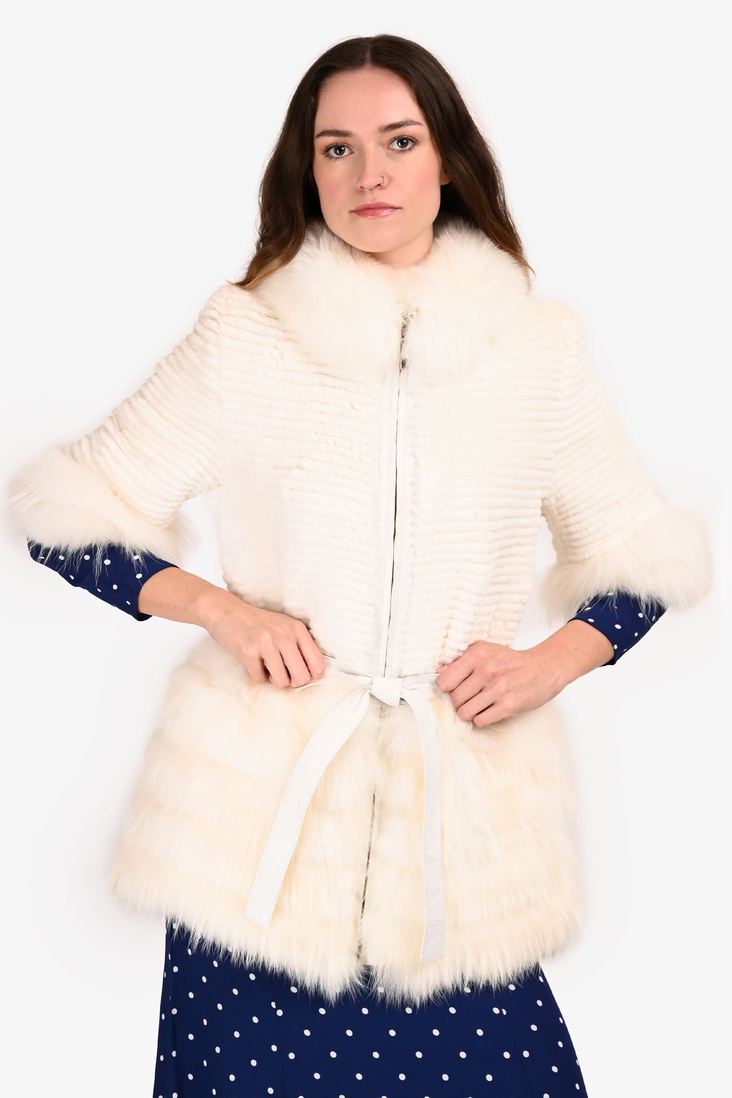 Vintage White Racoon Fur Zip Up Coat Size M